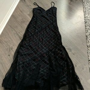 Gorgeous, long, dark, plaid slip dress.